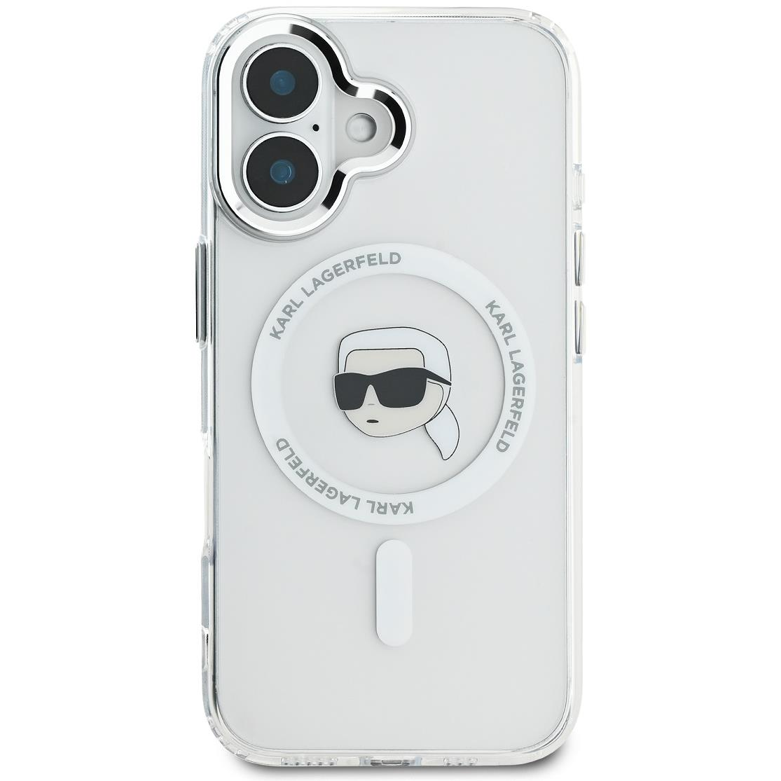 Karl Lagerfeld IML Karl Head Metal Frame MagSafe iPhone 16 átlátszó tok