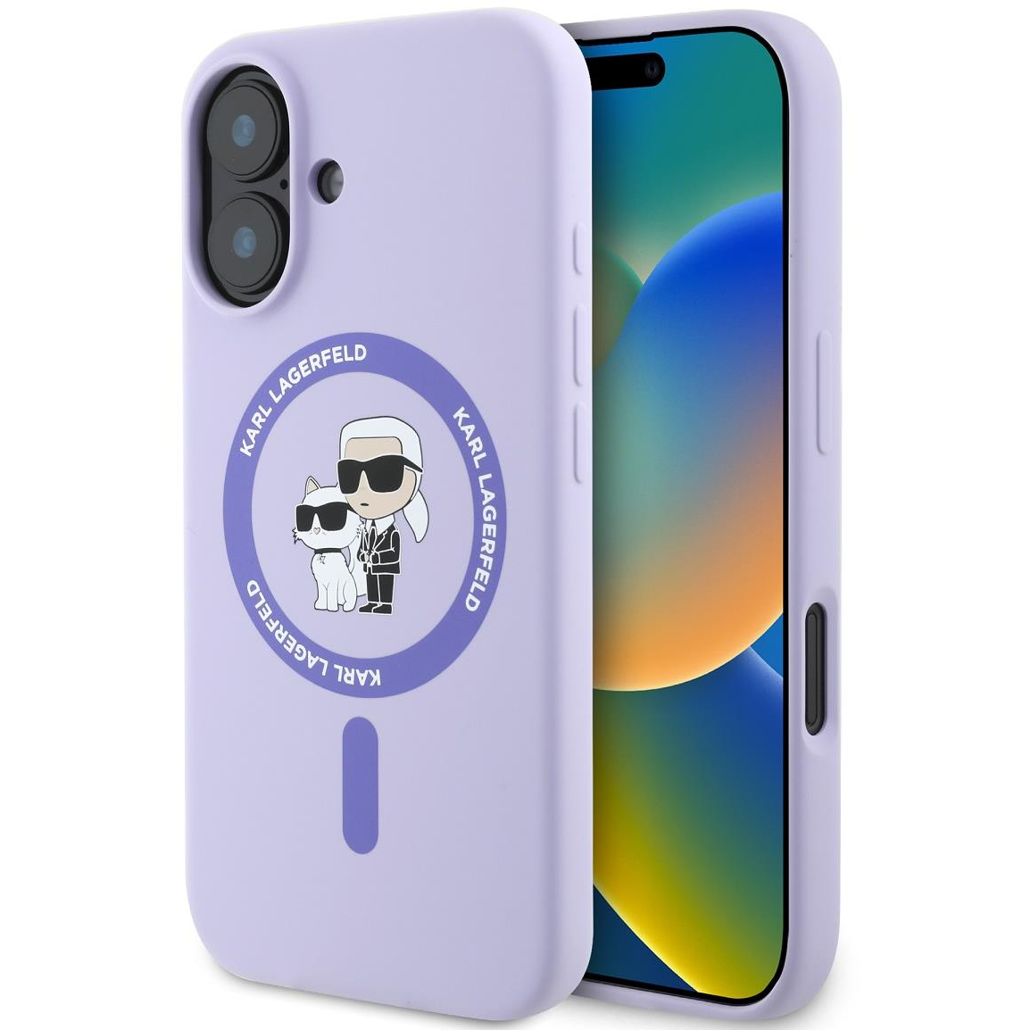 Karl Lagerfeld Liquid Silicone Karl and Choupette MagSafe iPhone 16 Purple tok