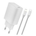 4-OK hálózati töltő Type-C aljzat (5V / 2400mA, 18W, PD gyorstöltés támogatás + Type-C - lightning 8pin kábel) FEHÉR (CVPI18)