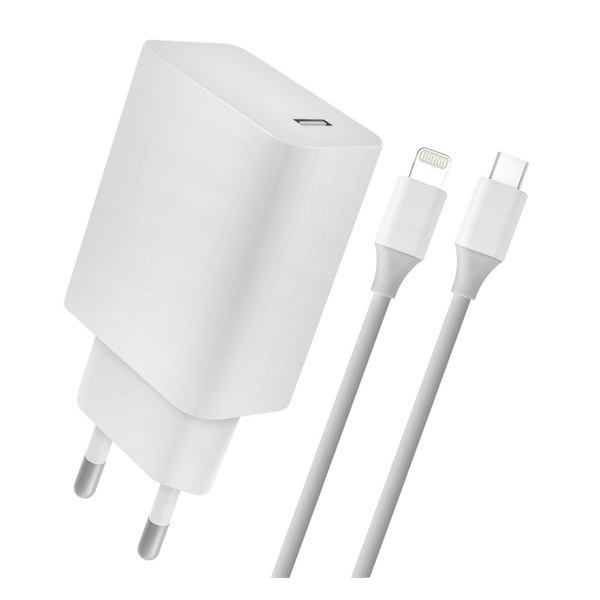 4-OK hálózati töltő Type-C aljzat (5V / 2400mA, 18W, PD gyorstöltés támogatás + Type-C - lightning 8pin kábel) FEHÉR (CVPI18)